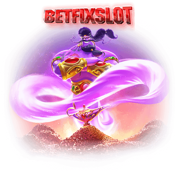 Colorful genie emerging from lamp with "Betfix Slot" text above.